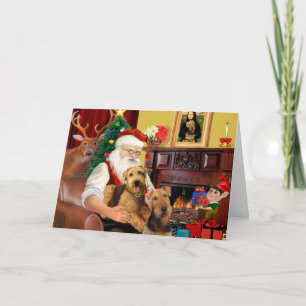 Santas zwei Airedales Feiertagskarte