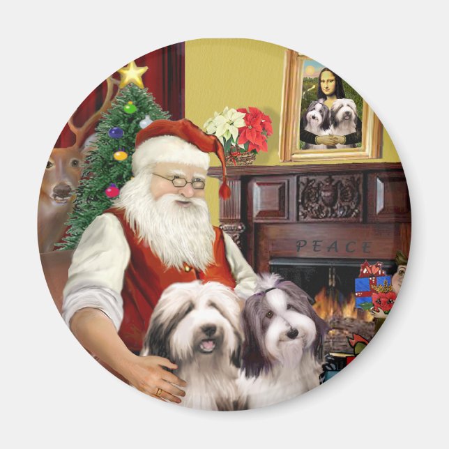 Santas zwei Bearded Collies Magnet (Vorne)