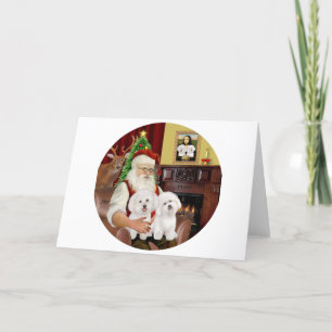 Santas zwei Bichon Frise Feiertagskarte