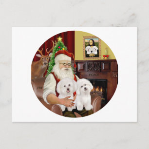 Santas zwei Bichon Frise Feiertagspostkarte