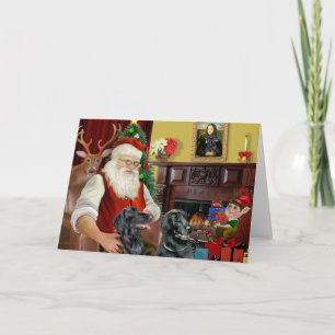 Santas zwei Flat Coated Retriever Feiertagskarte