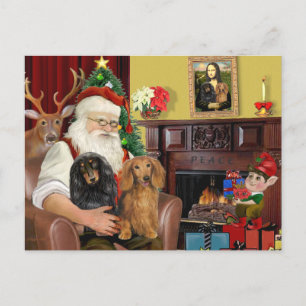Santas zwei langhaarige Dachshunde Feiertagspostkarte