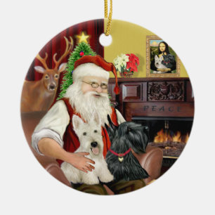 Santas ZWEI Scottish Terrier Keramik Ornament