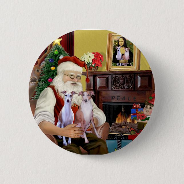 Santas zwei Whippets Button (Vorderseite)