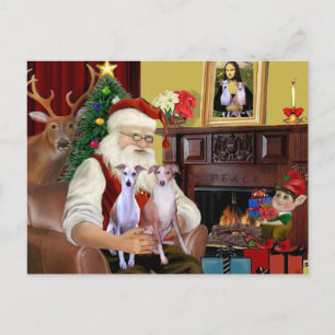 Santas zwei Whippets Feiertagspostkarte