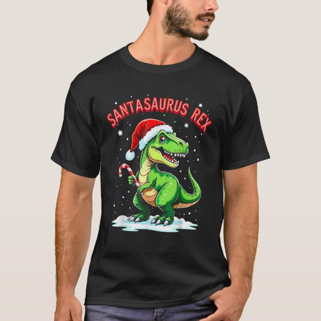 Santasaurus Rex Funny Dinosaur xmas Santa Hat Cand T-Shirt (Vorderseite)