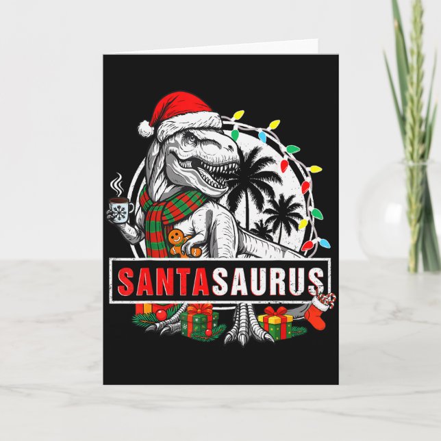 Santasaurus T Rex Dinosaur Lustiger Santa Saurus S Karte (Vorderseite)