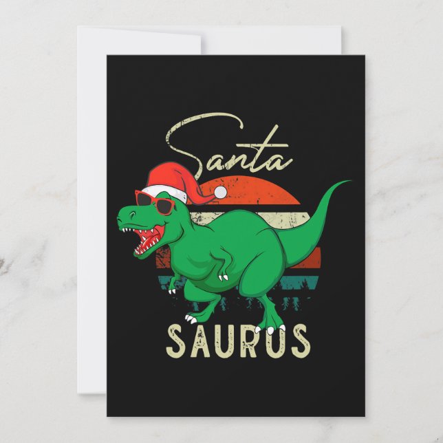 Santasaurus Trex Dino Christmas Dinosaurier Vintag Einladung (Vorderseite)