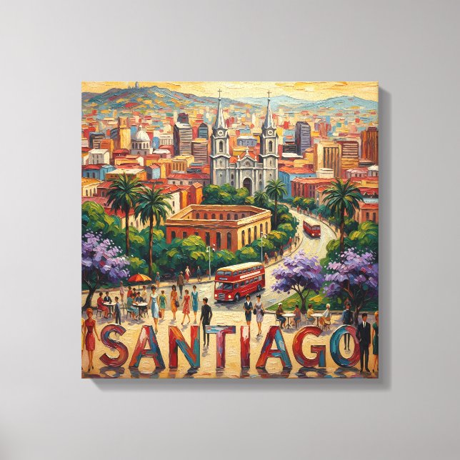 Santiago Chile Cityscape Vibrant Stretched Canvas Leinwanddruck (Vorderseite)