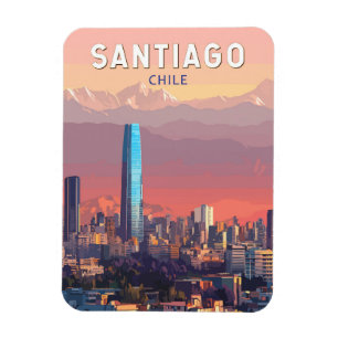 Santiago Chile Illustration Reise Kunst Vintage Magnet