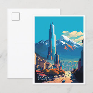 Santiago Chile Kunst Vintage Reise Illustration Postkarte