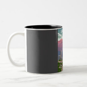 Santiago Chile Vintage Minimal Retro Reiseplakat Zweifarbige Tasse