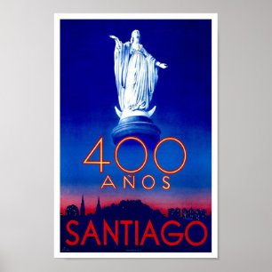 Santiago Chile Vintage Travel Poster