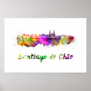 Santiago De Chile V2 skyline im Watercolor Poster