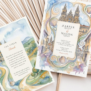 Santiago de Compostela Aquarell Camino Hochzeit Einladung