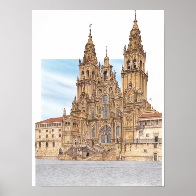 Santiago de Compostela. Western-Fassade. Spanien Poster (Vorne)