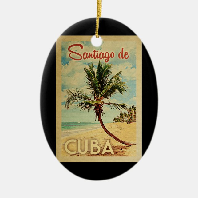 Santiago de Cuba Palm Tree Vintage Keramik Ornament (Vorne)