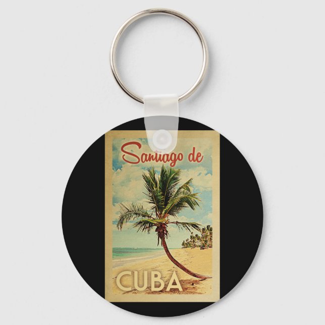 Santiago de Cuba Palm Tree Vintage Schlüsselanhänger (Vorderseite)