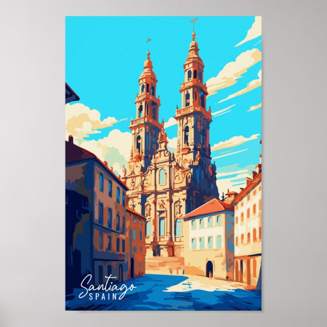 Santiago Spain Vintage Illustration Poster (Vorne)