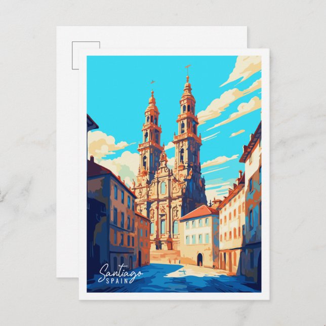 Santiago Spain Vintage Illustration Postkarte (Vorne/Hinten)
