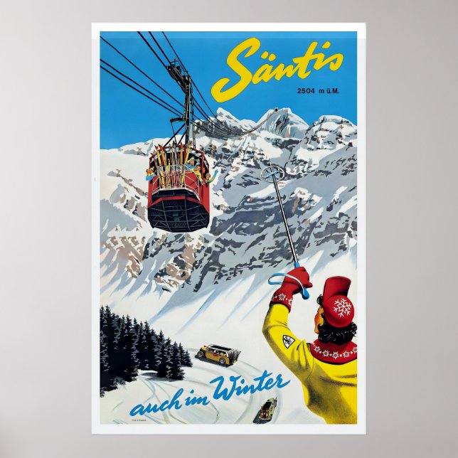 Säntis Schweiz Vintage-Skiplakat - gerahmt Poster (Vorne)