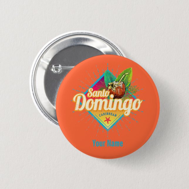 Santo Domingo Caribbean Dominikanische Republik Re Button (Vorne & Hinten)