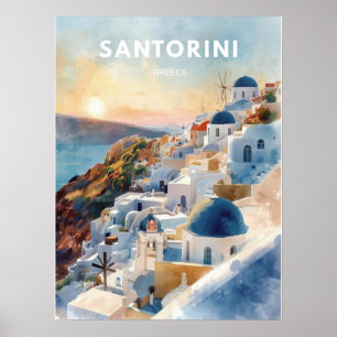 Santorin-Aquarell-Illustration Reise Poster