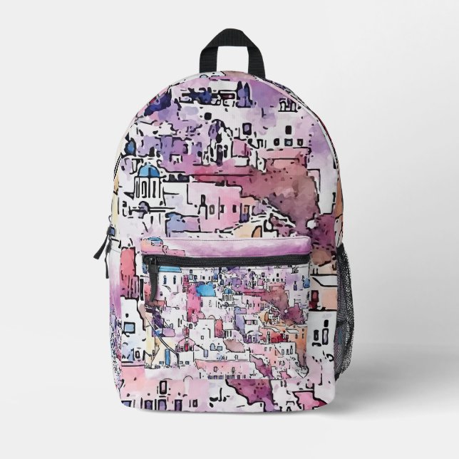 "Santorin". Bedruckter Rucksack (Vorderseite)