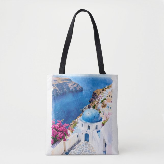Santorin Blau-Kuppel-Wasserfarbenposter (Vorderseite)