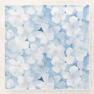 Santorin Blaue Weiße Blumen Glasuntersetzer