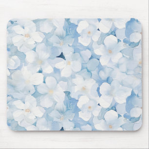 Santorin Blaue Weiße Blumen Mousepad