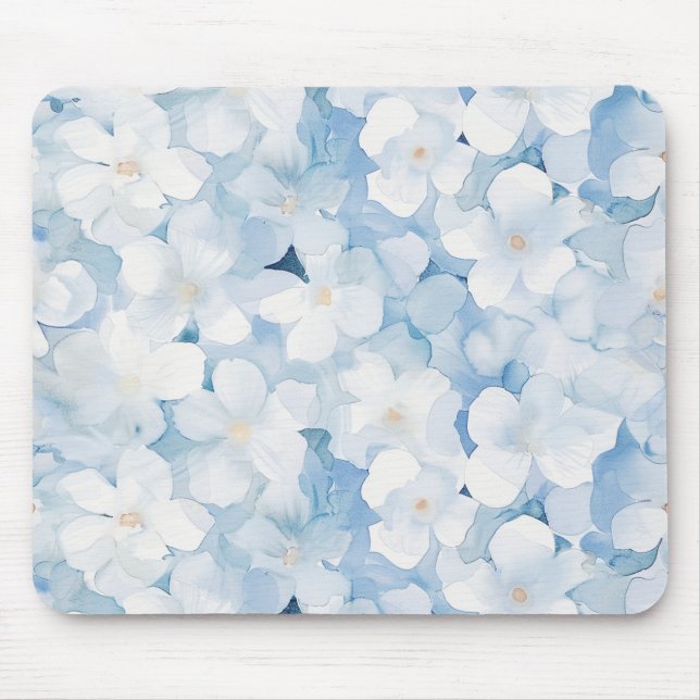 Santorin Blaue Weiße Blumen Mousepad (Vorne)