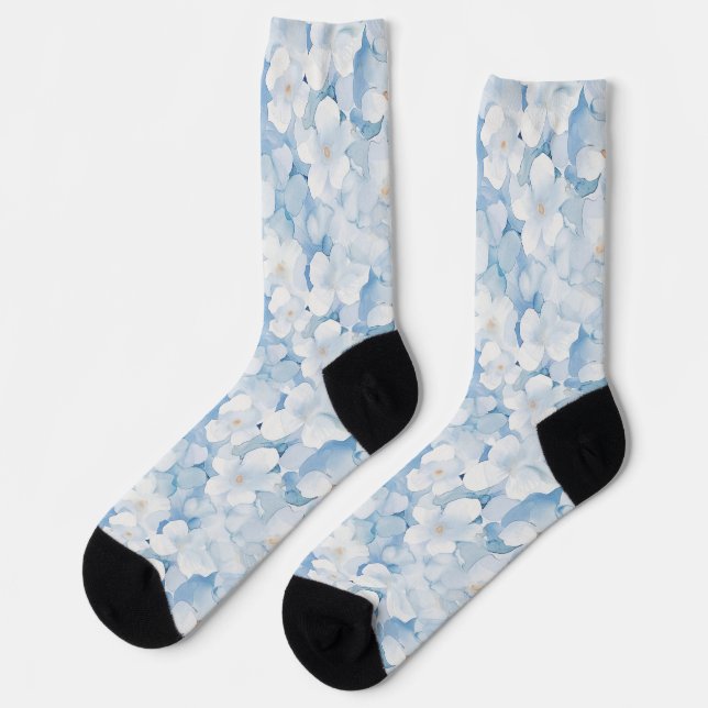 Santorin Blaue Weiße Blumen Socken (Linkes Detail)