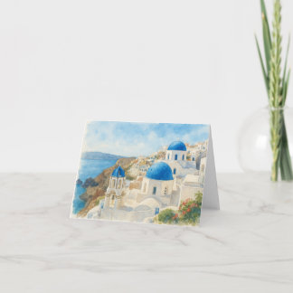 Santorin Griechenland Aquarell Blaue Kuppelkirche Dankeskarte