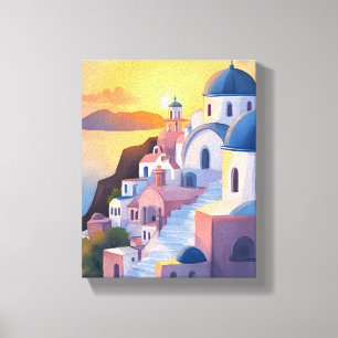 Santorin, Griechenland Aquarell-Küstenlandschaft Leinwanddruck