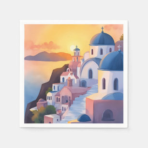 Santorin, Griechenland Aquarell Küstenlinie Sonn Serviette