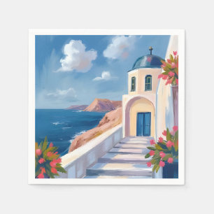 Santorin Griechenland Aquarell Reise Serviette