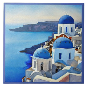 Santorin Griechenland Aquarellmalerei Fliese