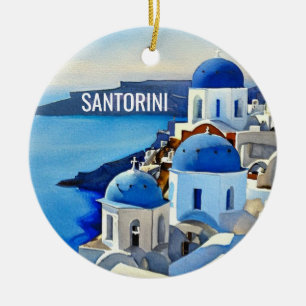 Santorin Griechenland Aquarellmalerei Keramik Ornament