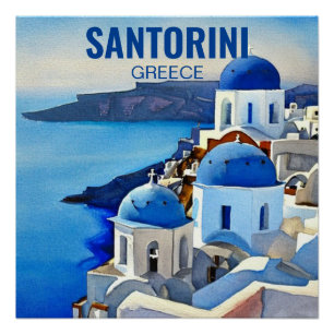 Santorin Griechenland Aquarellmalerei Poster