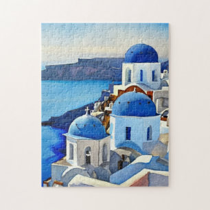 Santorin Griechenland Aquarellmalerei Puzzle