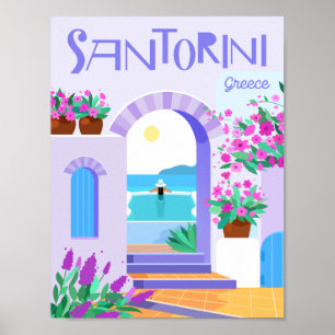 Santorin Griechenland Berühmte Reiseziel-Illustrat Poster