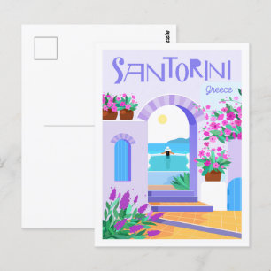 Santorin Griechenland Berühmte Reiseziel-Illustrat Postkarte