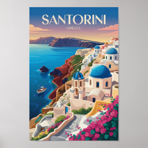 Santorin Griechenland Blaue Kuppel Reise Kunst Vin Poster
