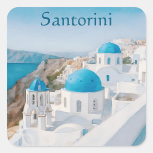 Santorin, Griechenland Dorf mit blauen Kuppeln Quadratischer Aufkleber