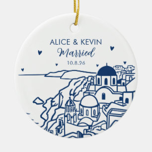Santorin Griechenland Erste verheiratete Weihnacht Keramik Ornament