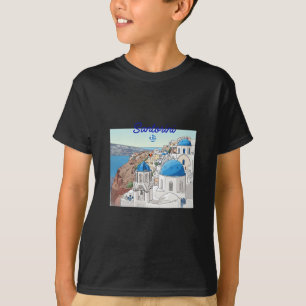 Santorin Griechenland Griechische Flagge Urlaub Ku T-Shirt