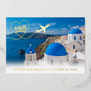 Santorin Griechenland Hochzeit Save the Date Postk Folieneinladung