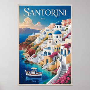 Santorin Griechenland Illustration Reise Kunst Vin Poster