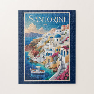 Santorin Griechenland Illustration Reise Kunst Vin Puzzle